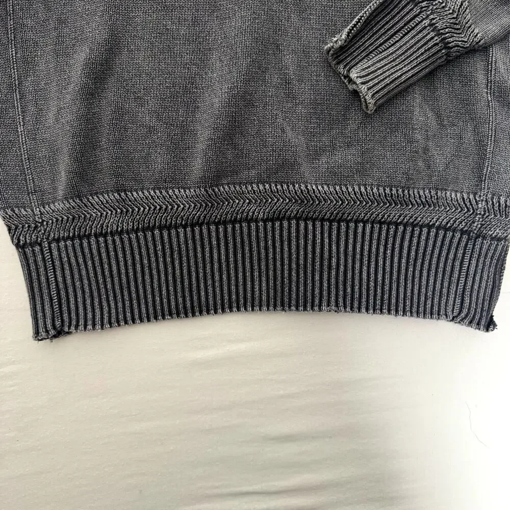 KE Distressed Knit Sweater Mens Medium Gray Mock Neck Button Pullover‎ Buckle